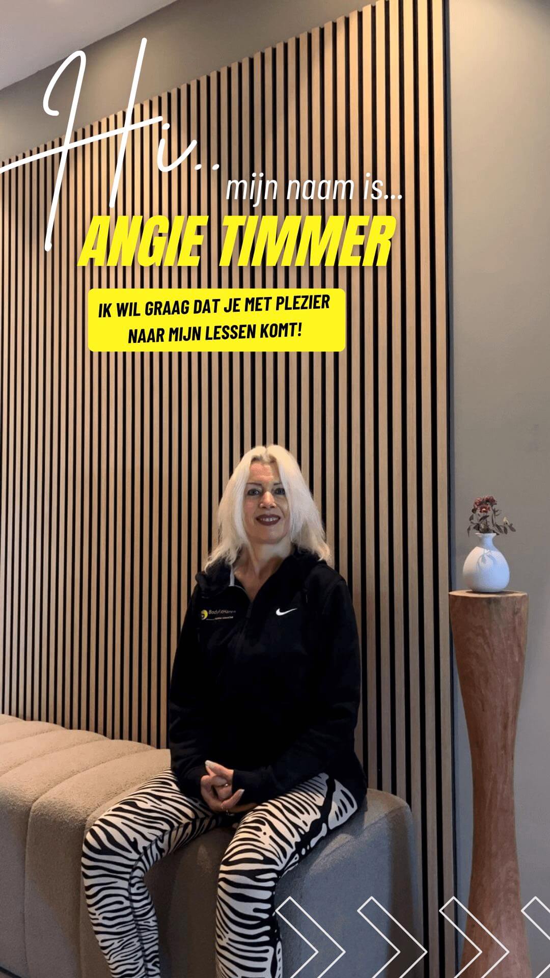 Angie Timmer Portret van Angie Timmer. Groepslesinstructrice.
